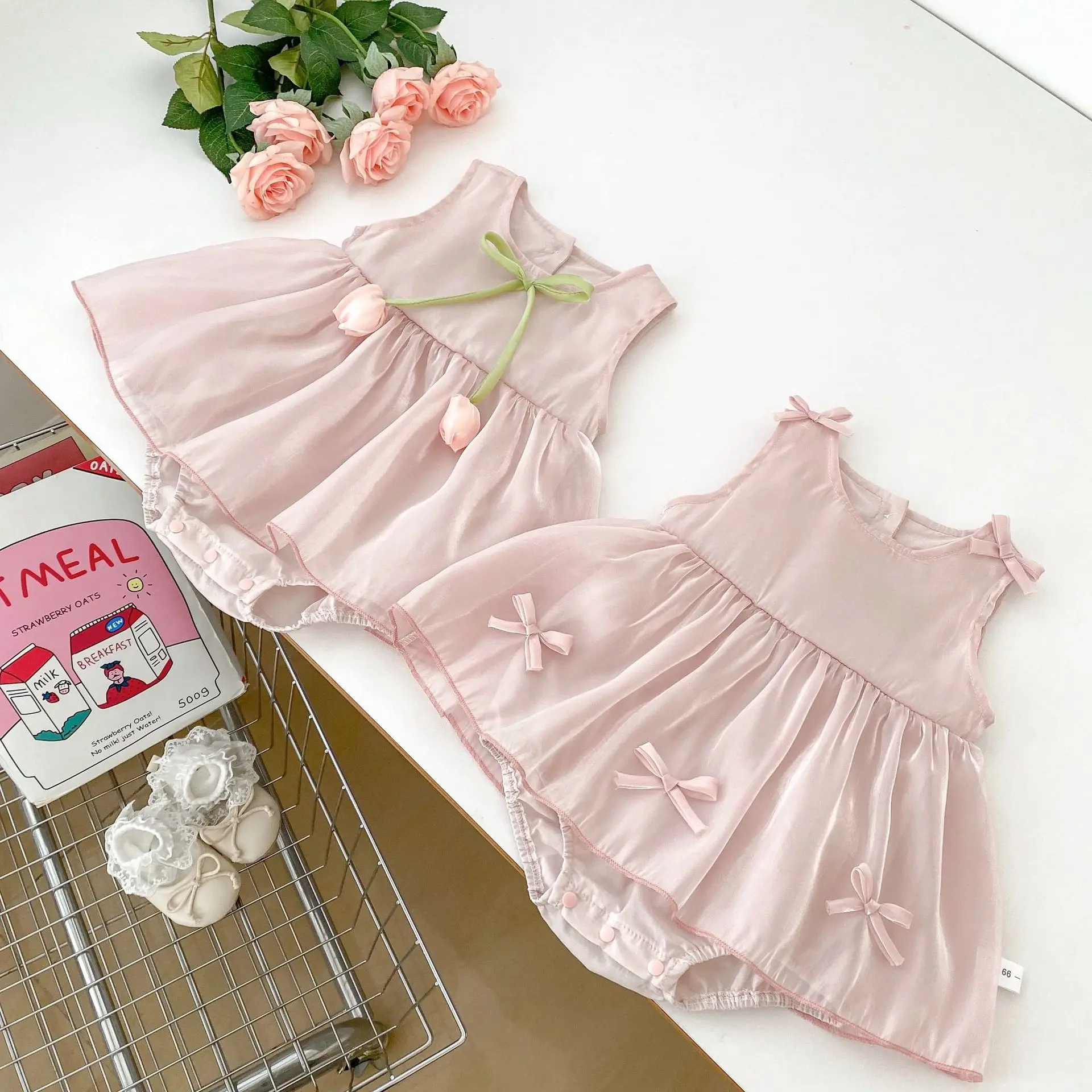 

2025 Baby Summer Wear Bow Flower Sleeveless Wear Baby Girl Princess Dress