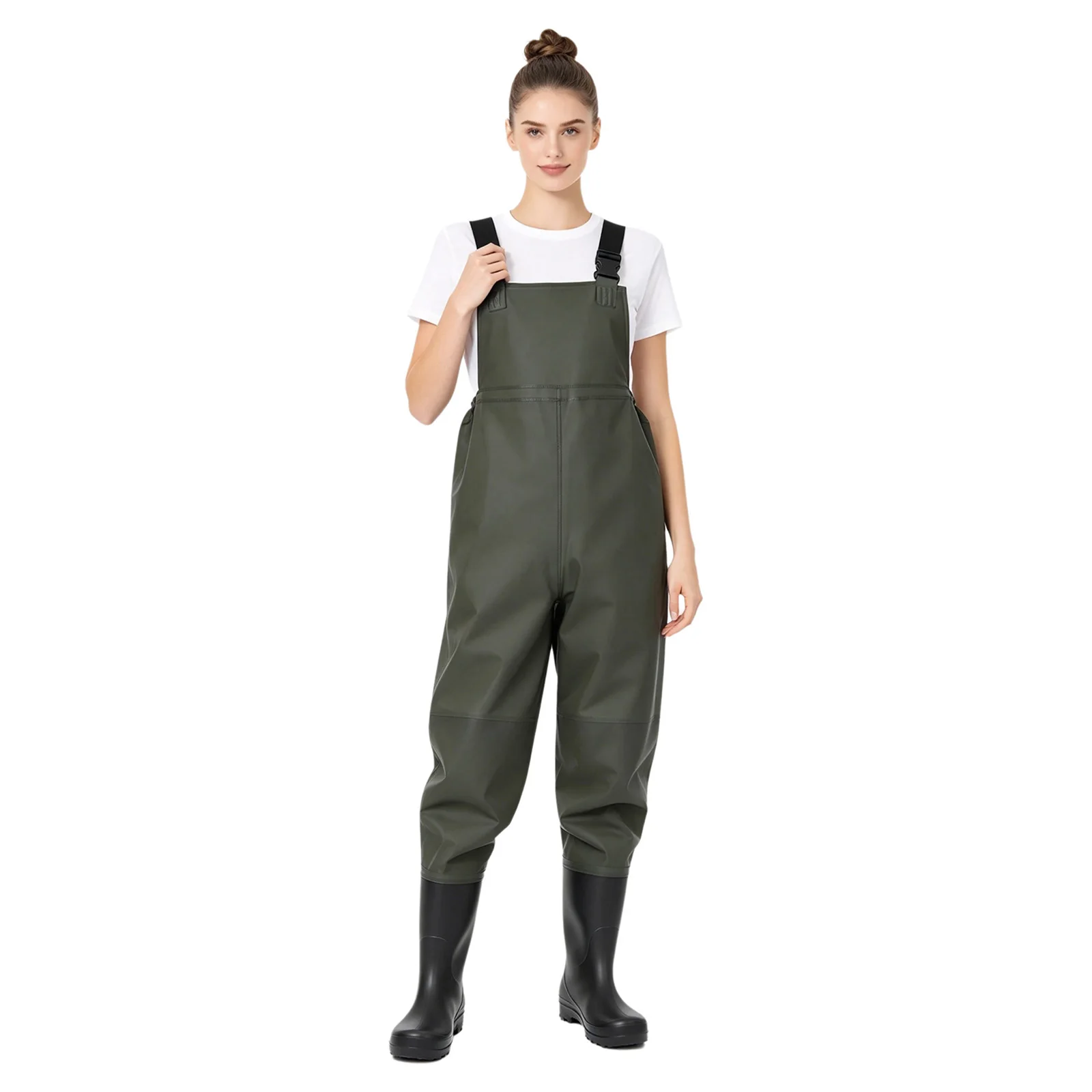 Unisex Adults Waterproof Bib Overalls Jumpsuit Adjustable Straps Elastic Waist Rain Bib Trousers for Farming Fishing Jumpsuit