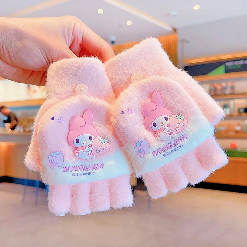 Kawaii Sanrio Gloves Kuromi My Melody Cold-Proof Winter Finger Gloves Cinnamoroll Warm Children Toddler Kid Christmas Gift Girl