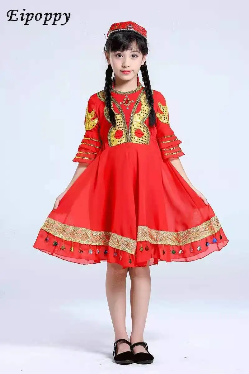 زي الرقص شينجيانغ للأطفال ، الفتيات أداء الأقليات ، Uygur