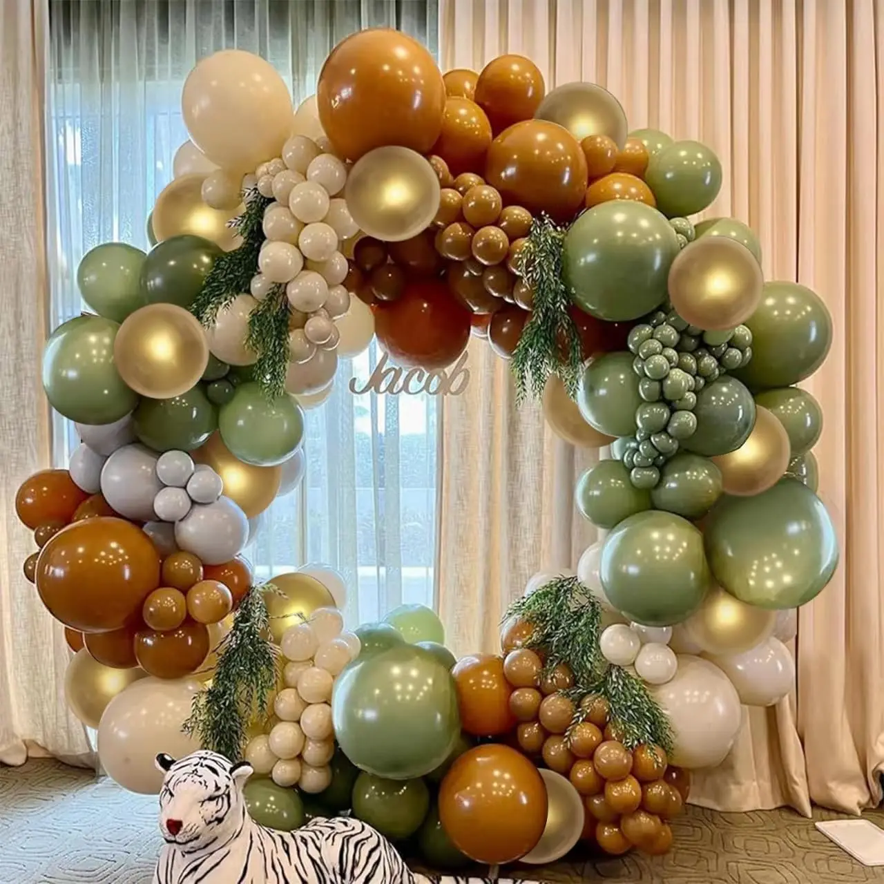 106 قطعة بالون بني أخضر حكيم طقم جارلاند سفاري الغابة عيد ميلاد دش المشاركة الزفاف الذكرى الغابة الطرف الديكور #5
