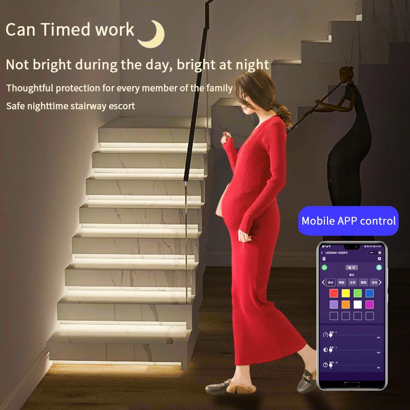 Stair Tread Light Stair Lights Smart Sensor Step Lights Running Water Running Horse Handrail Ladder Steps Lights With Controller