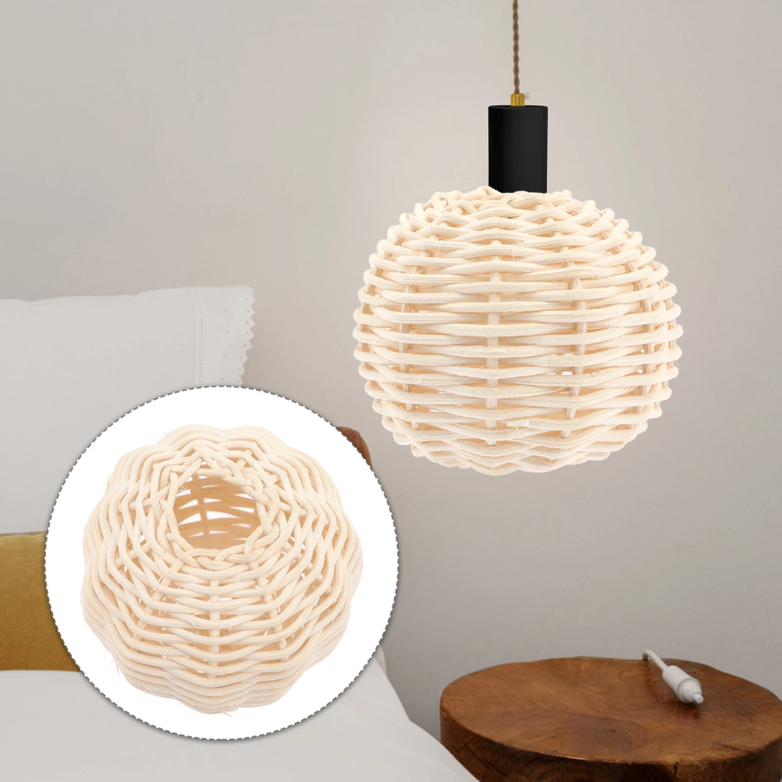 

2Pcs Rattan Lampshade Wicker Screen Pendant Lanterns Ceiling Light Shade Home Decor Bedroom Living Room Study Kids Room