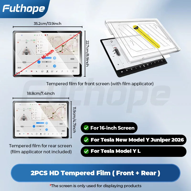 Futhope 16 Inch Gehard Glas Screenprotector voor Tesla Model Y YL 2026 Juniper HD Center Control Film Installatiegereedschap - afbeelding 2