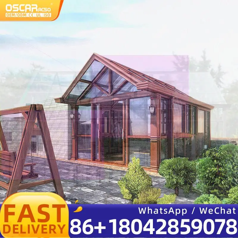 

Modern Slant Polygon Roof Movable Outdoor Glass Aluminum Alloy Sunrooms for US Villa Residential Use sunroom