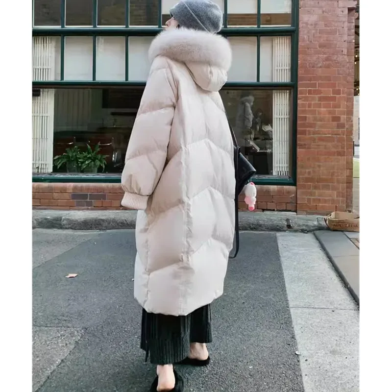 Winter Real Fox fur Down Jacket Women\'s 2024 New Fashion Thicken white duck down Bread Hooded Coat Female Thick Parkas Overcoat