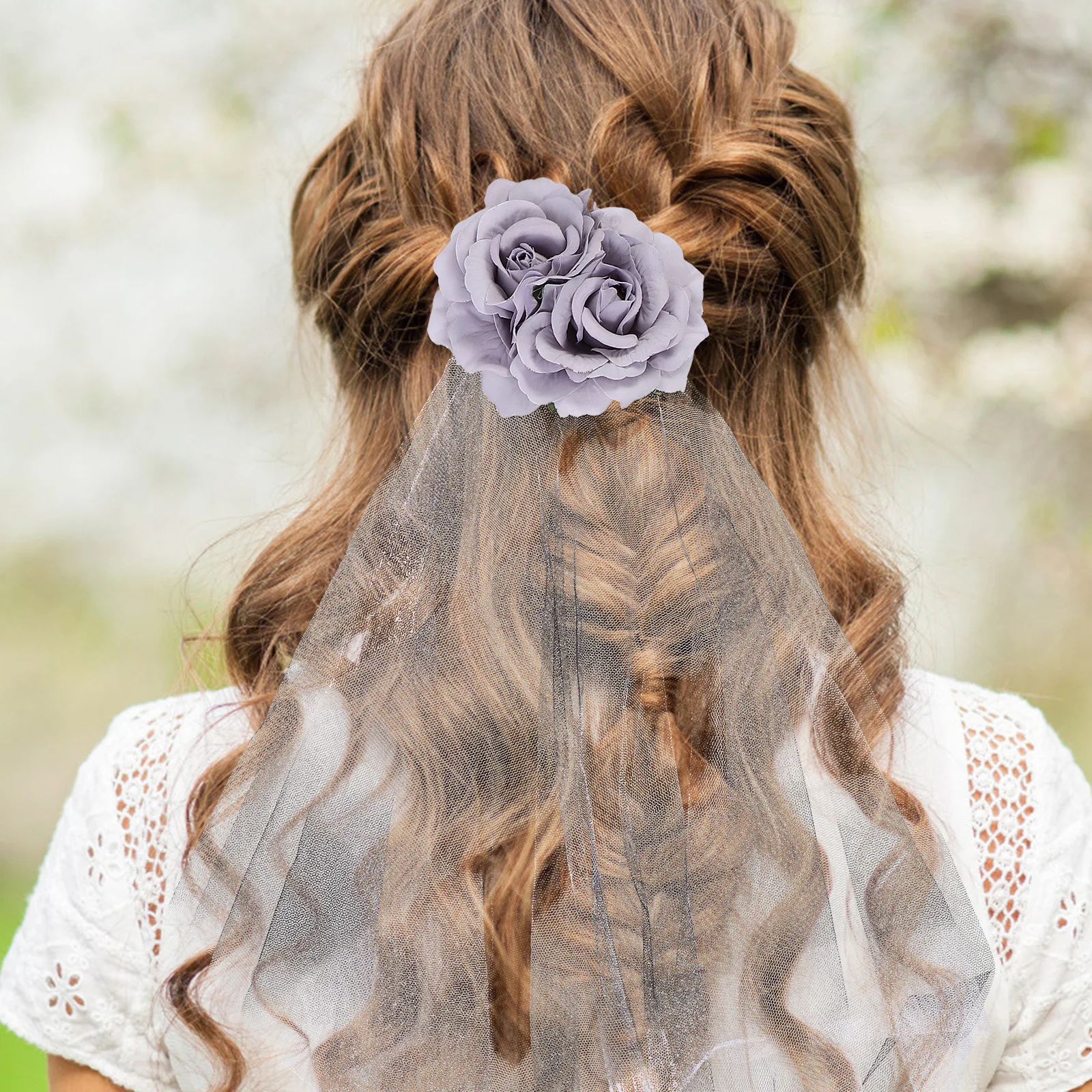 

1 шт., сетчатая вуаль с черной розой, заколка для волос на Хэллоуин, головной убор с цветочным принтом, аксессуар для костюма, вечерние аксессуары, вуаль для косплея, заколка для волос