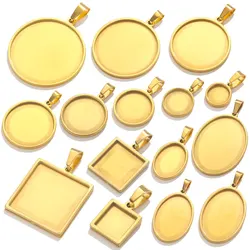 5pcs Stainless Steel Pendant Cabochon Base Tray Bezel Blank Cameo Settings Round Oval Base DIY Jewelry Makings Pendants Tray