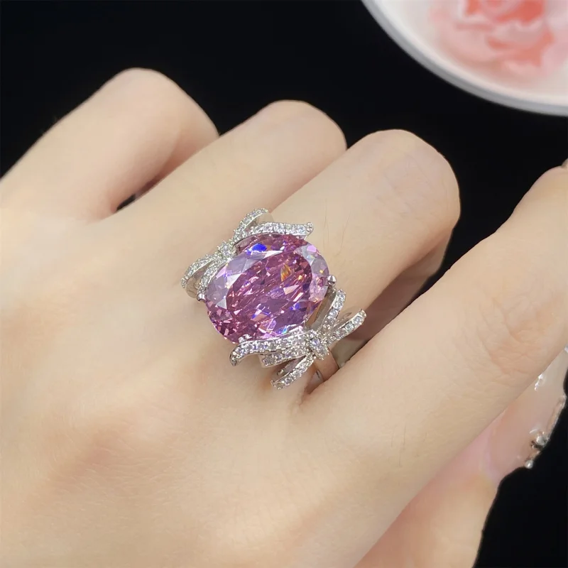 

Starry Sky Cut Dried Rose Three-Piece Full Diamond Bowknot Open Ring Elegant Pendant Earrings Set