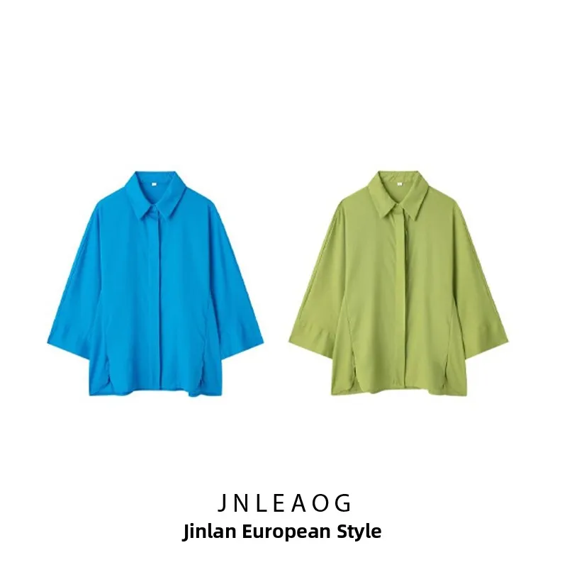 

JNLEAOG Autumn New Women's Loose Linen irt Faionable Versatile Casual Sle Polyester Seven Sve Girls' irt