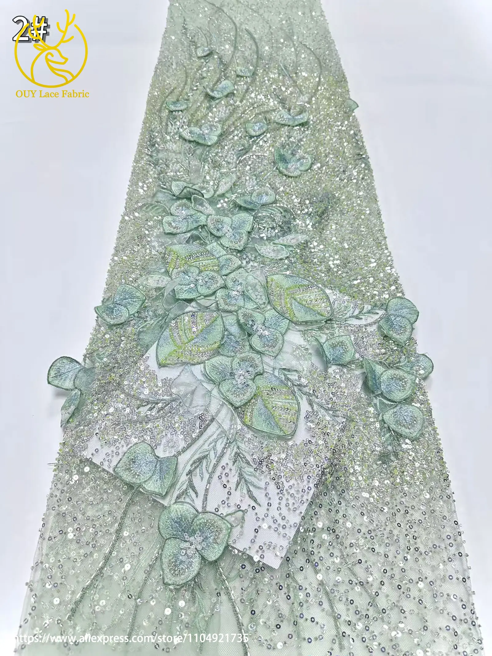 Französischer Luxus 3D-Blumen-Stickerei-Spitzenstoff 2026 Afrika Nigeria Pailletten-Perlen-Spitzenstoff für Braut-Hochzeitskleid Nähen – Detail 15