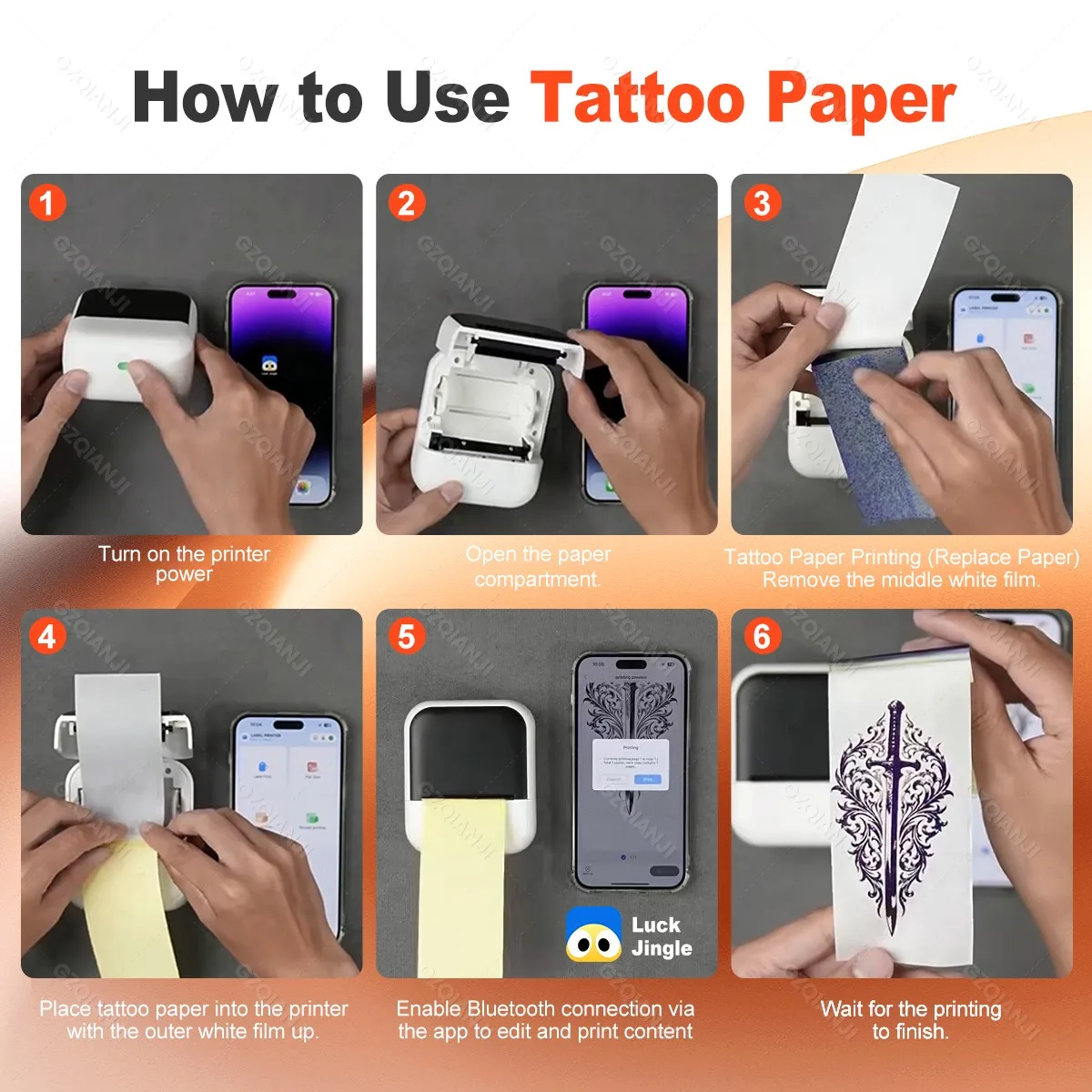 Mini Thermal Printer 57mm Wireless Pocket Tattoo Printer Portable Tattoo Stencil Maker Focuses on Mini Pattern for Entry-level view 4