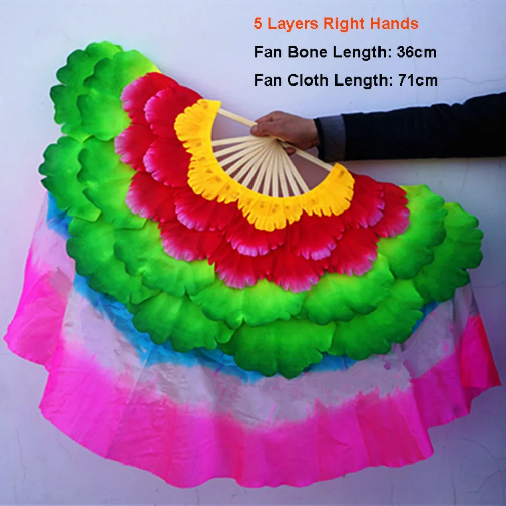 

31/36 см танцевальный веер, 5 слоев, двойной лепесток, цветок пиона, танцевальный ручной веер, реквизит для выступлений + 35 см, половина круга, шелковая вуаль, пары