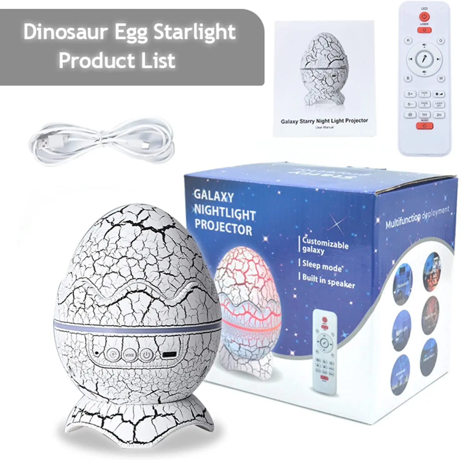 Dinosaur Egg Aurora Star Projector Night Light with Bluetooth Speaker Ocean Wave Galaxy Projector for Kids Adult Room Home Decor