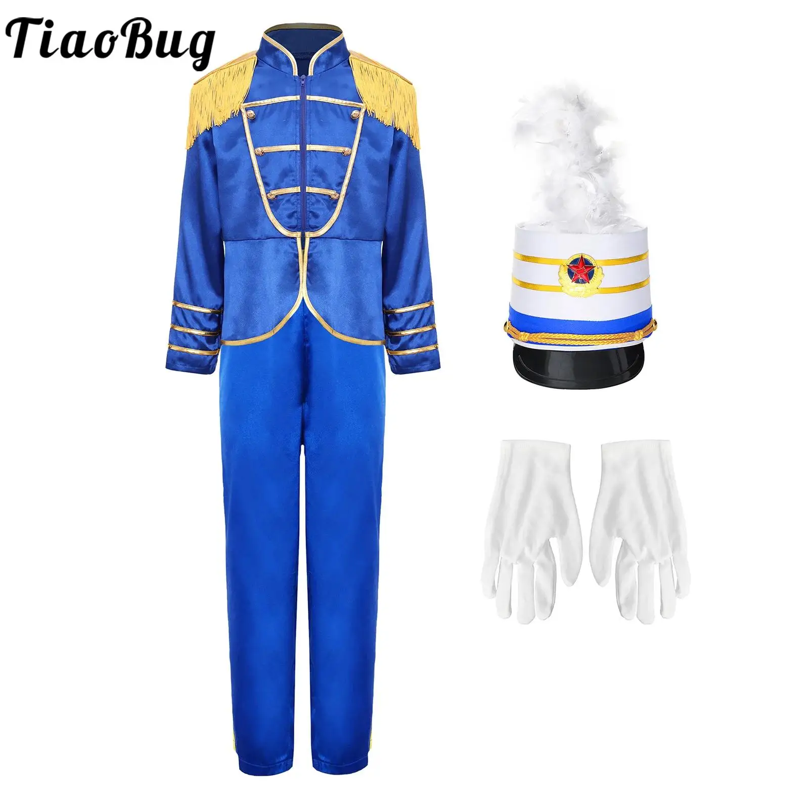 

Kids Boys Girls Marching Drum Band Honor Guard Flag Raising Parade Costume Outfits Zipper Jacket with Pants for Halloween Party