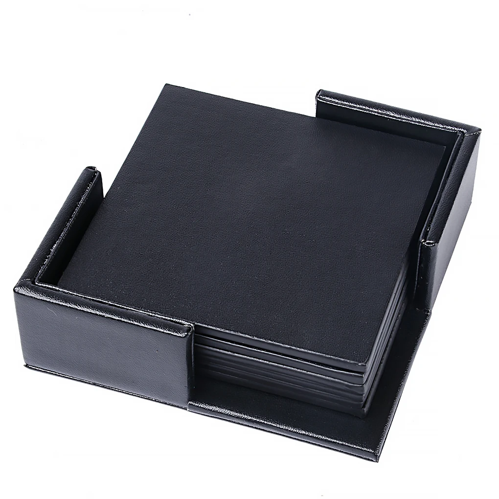 

Heat-insulated Cup Mat Faux Leather Drinking Coaster Non-slip Coffee Tea Pad Square Placemat, Square Brown