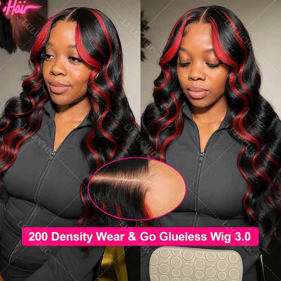 1B/99J أومبير الأسود مع الأحمر تسليط الضوء 5x5 الدانتيل إغلاق الجسم موجة باروكة من شعر طبيعي 30 بوصة ارتداء والذهاب البرازيلي الأحمر غلويليس الباروكات