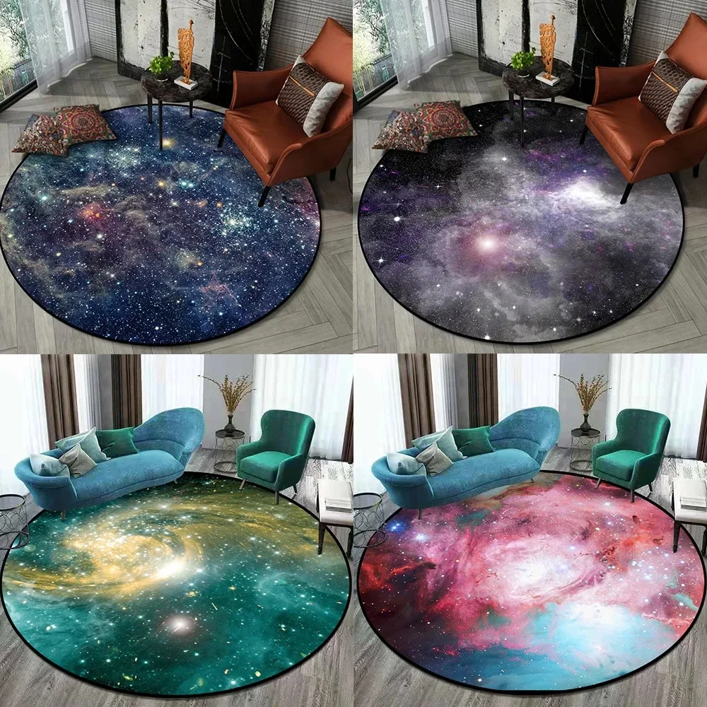 Starry Sky Universe Round Carpet Space Milky Way Galaxy Circle Rug Home Bedroom Living Room Non-slip Floor Mat Chair Pad Doormat