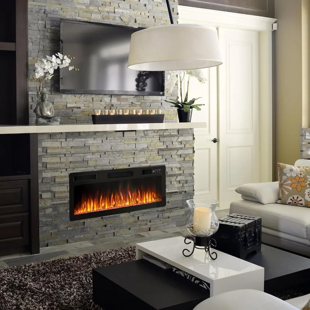36 Inch Ultra-Thin Linear Electric Fireplace, Recessed Wall Mounted, Quiet