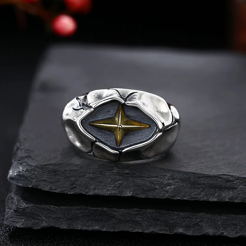 Retro Cracking Star Ring For Men Silver Color Punk Gothic Adjustable Open Ring Handmade Rock Unisex Jewelry Accessories Man Gift