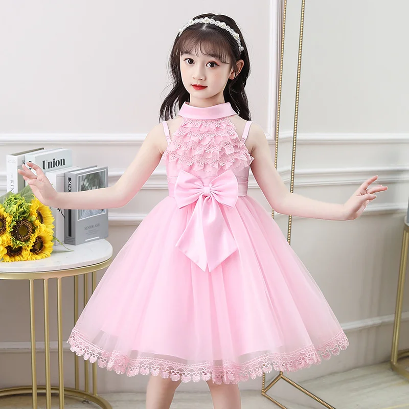 Girls dress 2022 summer dress new Korean children's bow poncho Dress Girls mesh Princess Dress