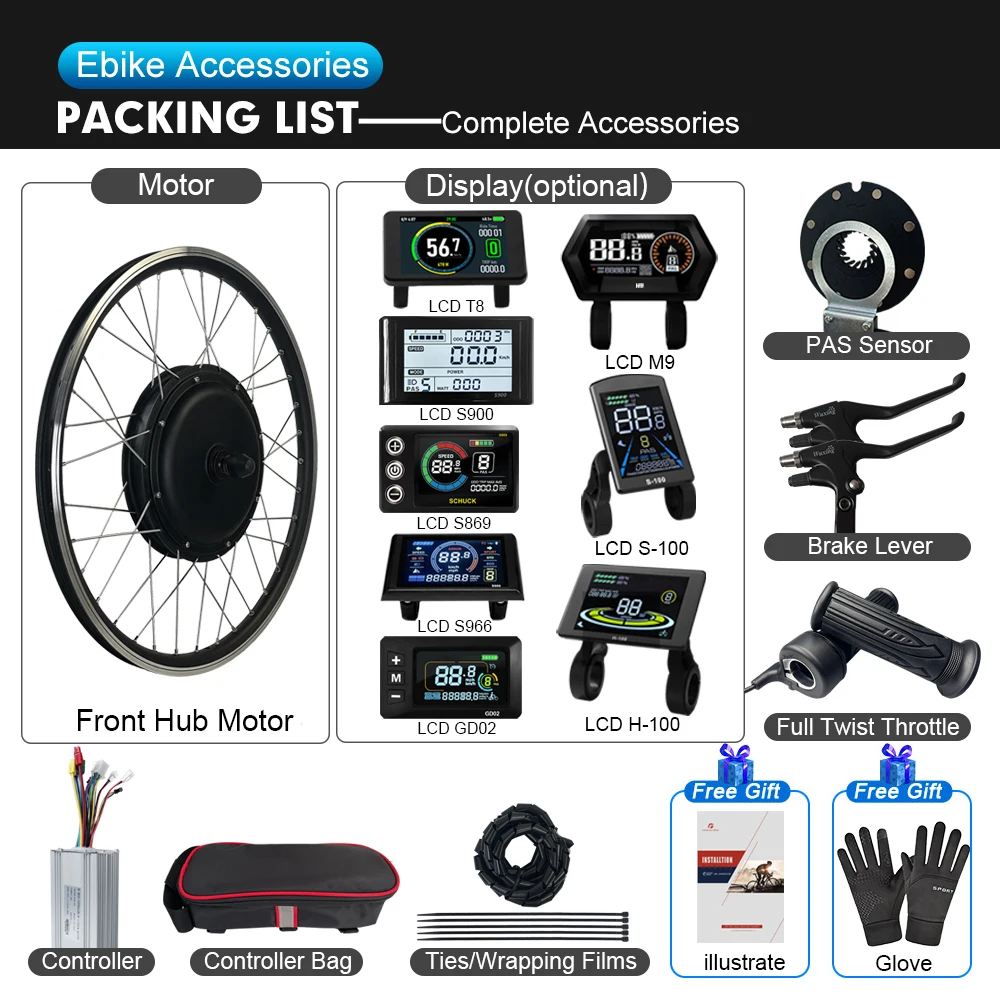 Ebike Conversion Kit 48V 1500W Brushless Front Hub Motor Wheel For Electric Bike Controller Kit  20 24 26 27.5 28 29 Inch 700C