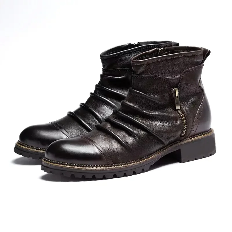 Botas de cuero para hombre, botines de estilo británico Vintage, talla grande 48, novedad de otoño e invierno, 2024