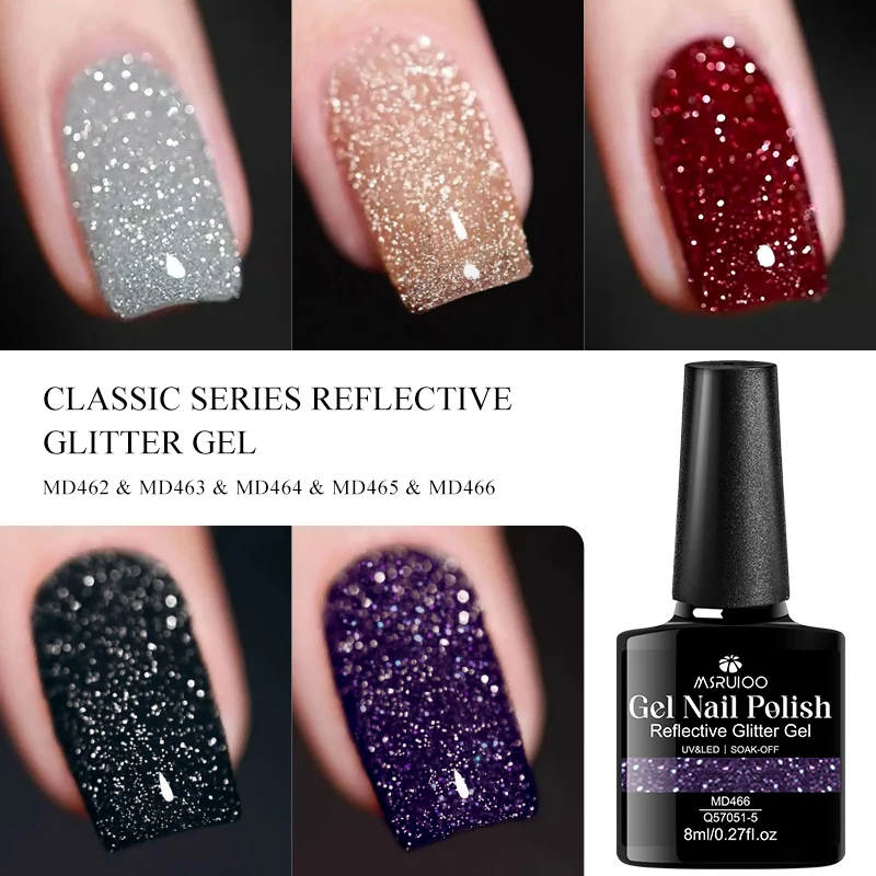 8ml Red Black Gold Sliver Reflective Nail Gel Polish Sparkling Shining Glitter Pink Red Nail Supplies Semi Permanent Gel Varnish