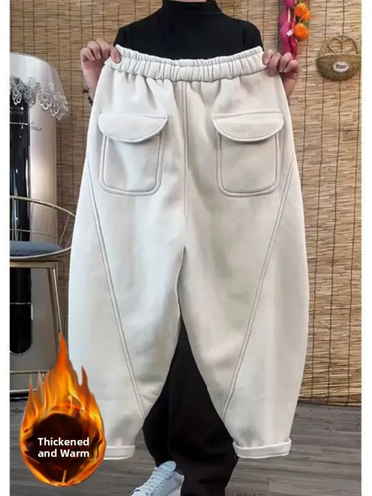 Thiened Fce Autumn Winter Casual Pants Women Large Size Pear ape Loose Slimming Lazy Faion Harlan Sweatpants