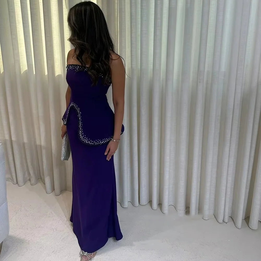 فستان سهرة مخصص بدون حمالات رائع بدون أكمام فساتين لحضور الحفلات الموسيقية Ruched مناسبة رسمية مثير مطرز بالخرز رداء سهرة