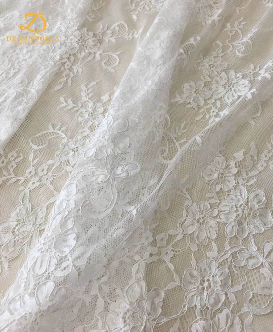 Ivory 3D Bohemian Bridal Lace Fabric Wedding Dress with Bone Cord Tulle Floral Embroidery Wide 150cm French Eyelash Lace 1 piece