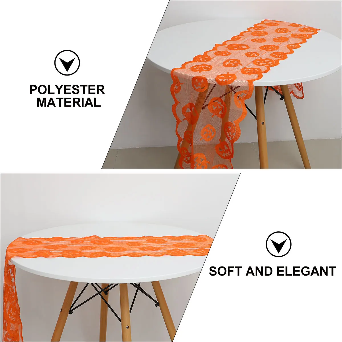 

Halloween Table Runner Polyester Rectangular Lace Pumpkin Decorative Table Cover Classic Dining Room Party Festival