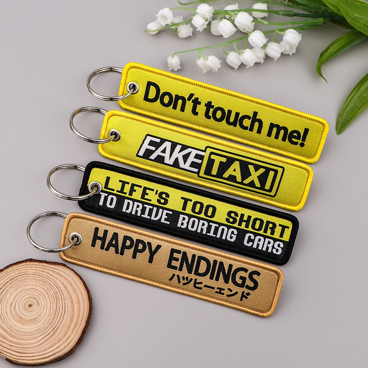 Fake Taxi Embroidery Key Fobs Funny Quotes Key Tags Keychain For Car Motorcycles Key Ring Holder Chaveiro Jewelry Gifts