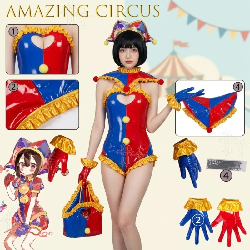 Pomni Fan Swimsuit Cos Outfit With Hat Dial Circus Game Cosplay Costume Suitable For Convention Poot Cartoon Character Halloween view 2