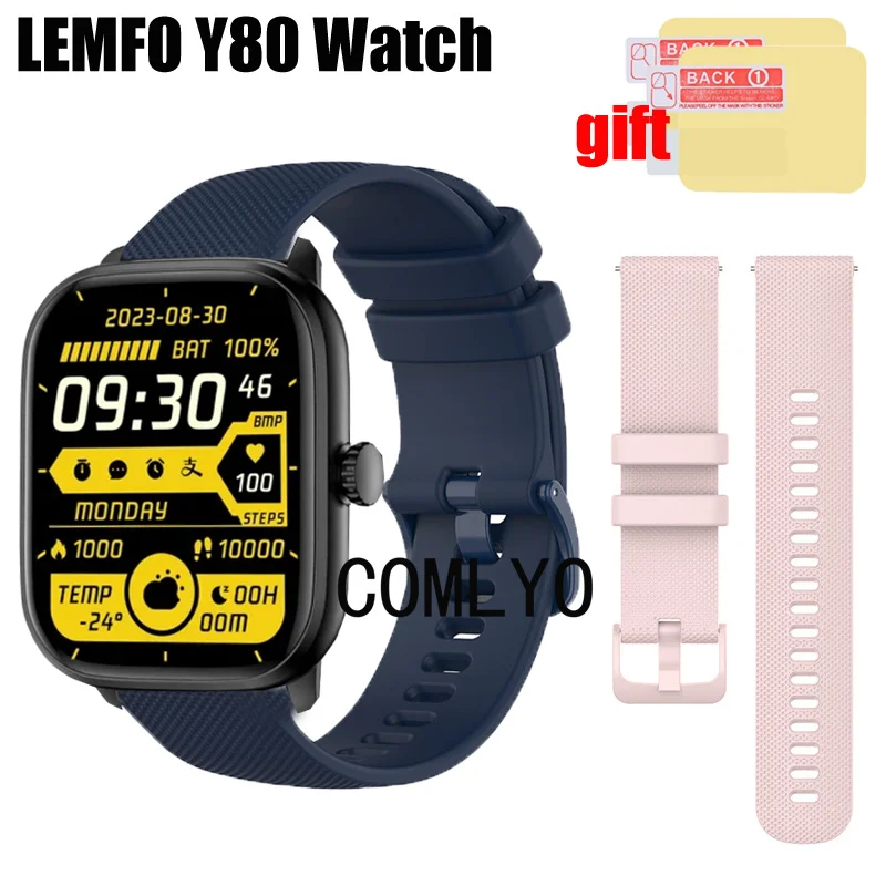 For LEMFO Y80 Smart Watch Strap Smart watch Silicone Bracelet Band Screen Protector Film