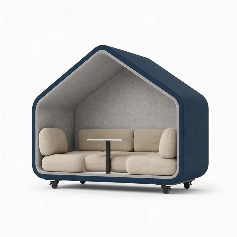 Modern acoustic soundproof sofa with steel frame and rotatable metal base, suitable for offices and leisure areas