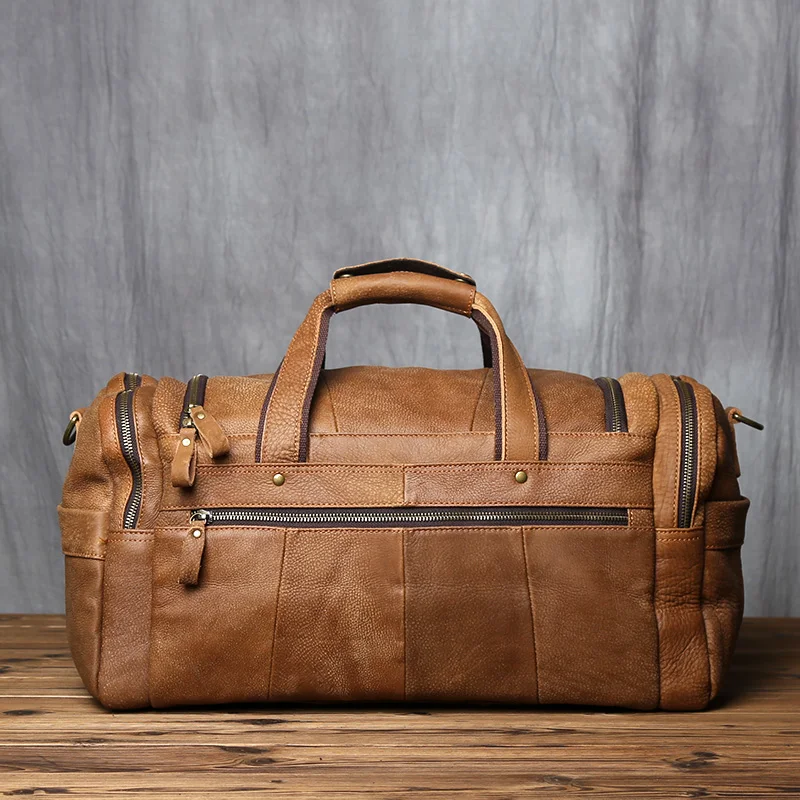 NZPJ Retro Herren Handgepäcktasche Leder Reisetasche Oberschicht Rindsleder Große Kapazität One Shoulder Messenger Bag Lässiger Laptop – Detail 8