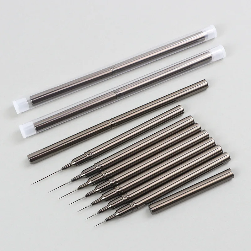 5/7/9/11/15/20/25mm Nail Liner DIY Drawing Painting Flower Line Stripes Pen Metal Handle Nail Art Brush with Cover Nail Brushes