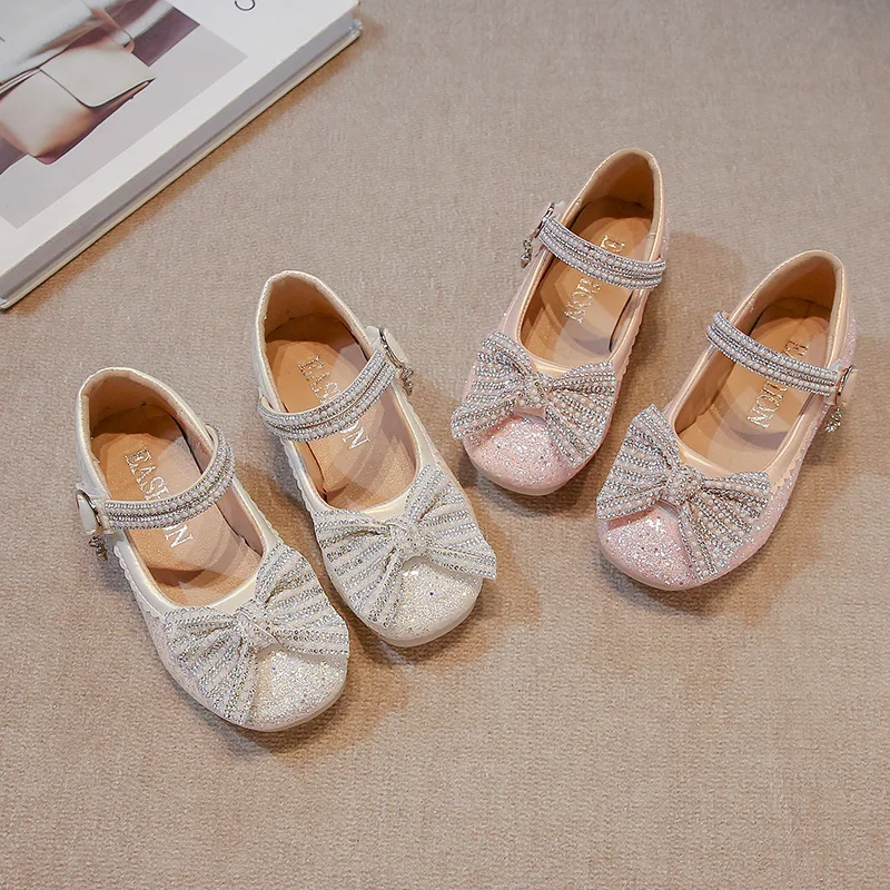 

2025 Spring New Children Princess High-heels for Girls Fashion Korean Style Soft Sole Anti-slippery Versatile Chic Wedding Shoes