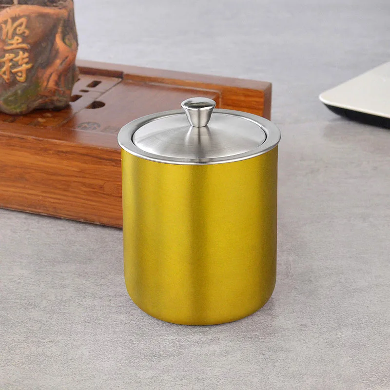 Thickened Stainless Steel Ashtray With Cover Dustproof and Windproof Ashtray Creative Home Car Living Room Decoration Gift