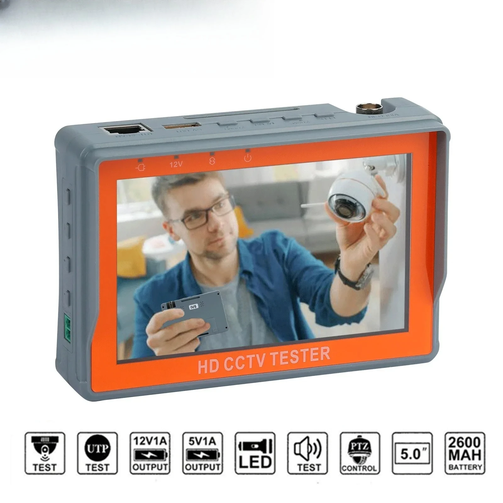 CCTV Tester IV5 8MP 12V1A AHD TVI CVI 5'' Monitor Security PTZ Support PAL/NTSC Video Signal CVBS Testing Portable CCTV Tester