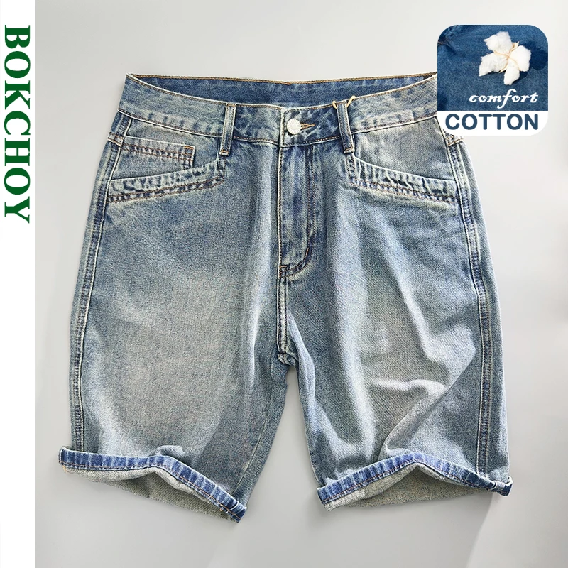 

2024 Summer Spring New Vintage Straight Jeans for Men Clothing Washed Soft Cotton Loose Man Shorts Baggy Jeans KK1072