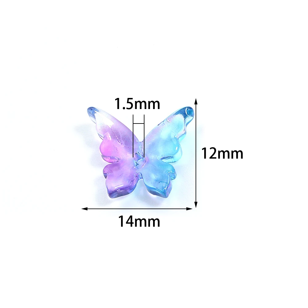 50Pcs Colorful Lampwork Beads Butterfly Shaped Glass Beads for Jewelry Making DIY Handmade Craft Earrings Bracelet Accessories
