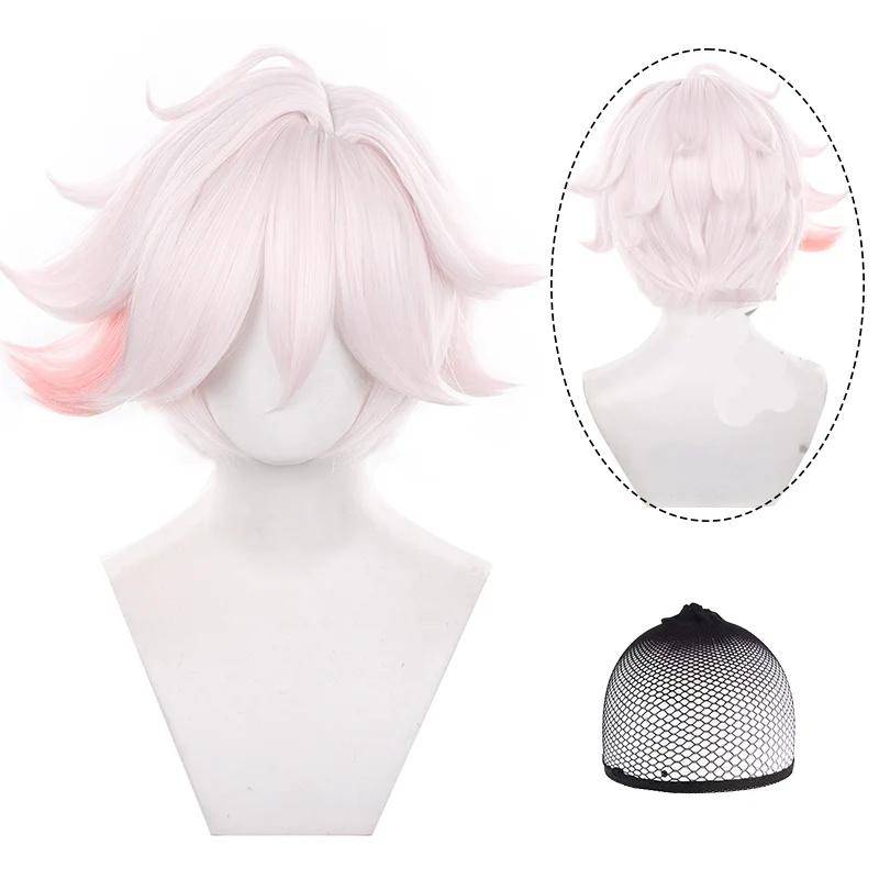 Angel Dust Cosplay Wig Short Light Pink Hair for Halloween Party +Free Wig Cap