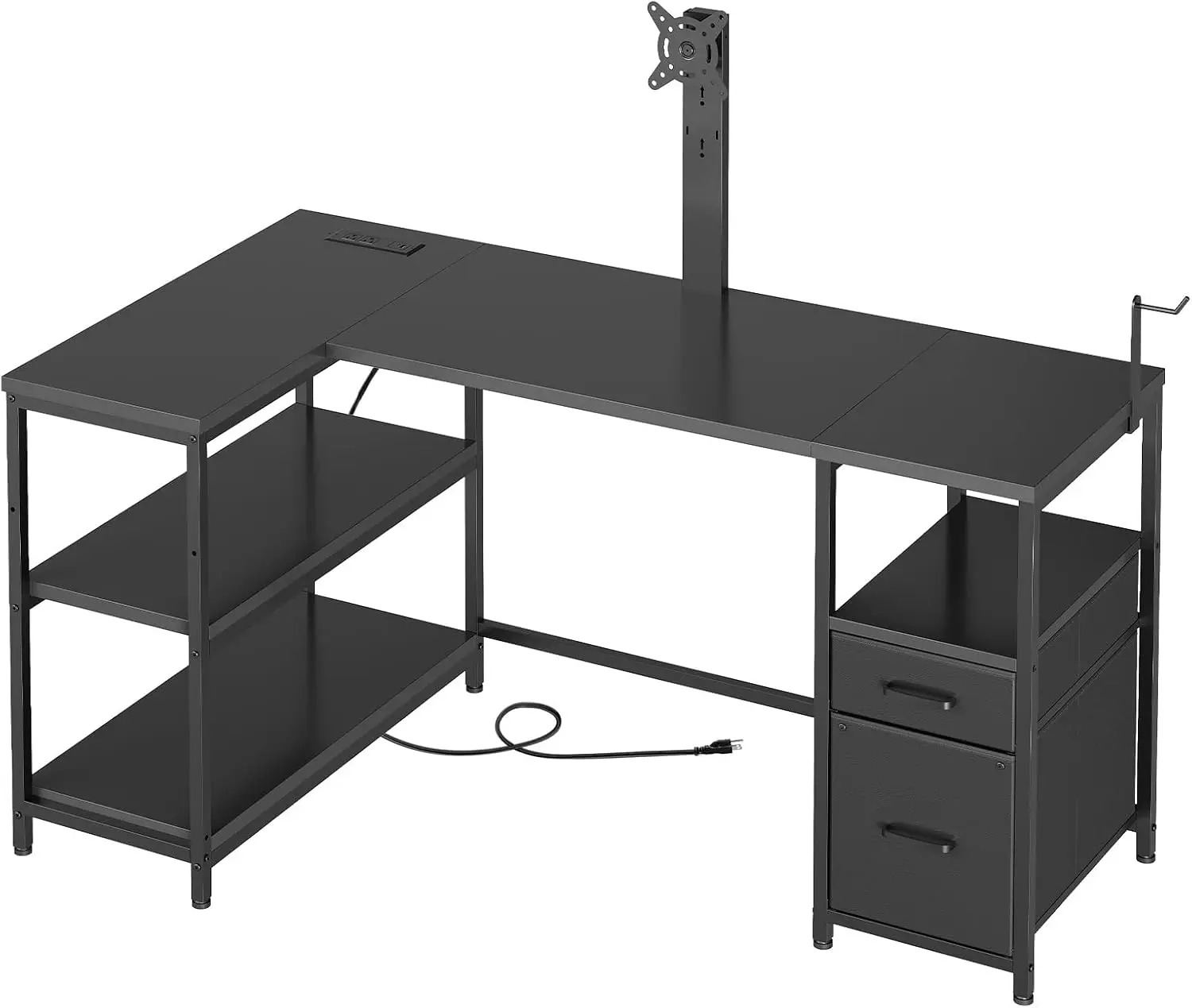 

L Shaped Computer Desk with Adjustable Monitor Stand, Gaming Desk with Power Outlets, Office Desk