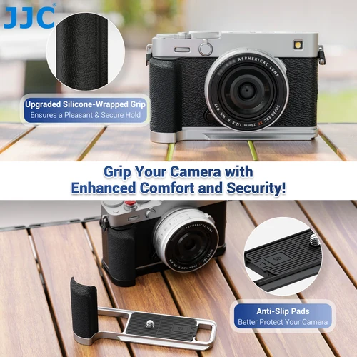 Imagen 2 del producto Empuñadura de Metal JJC para cámara sin espejo Fujifilm X-E5, empuñadura antideslizante con ranura para tarjeta SD, empuñadura de soporte L con Arca Swiss
