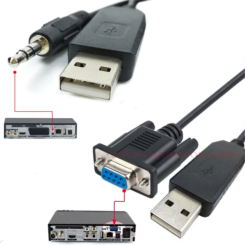 Cable USB RS232 a estéreo de 3,5mm para decodificador de TV Satelital GTMedia FreeSAT SkySAT, actualización de Flash, Cable de reinicio