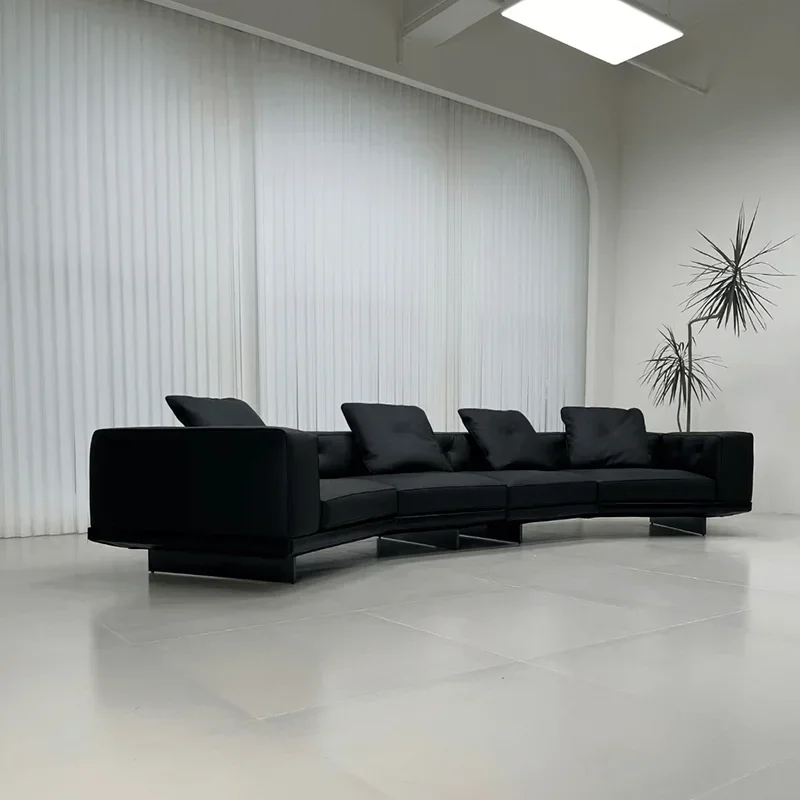 Sofa leather high-end designer light luxury extreme Italian simple straight row special-shaped suspended large apartment living