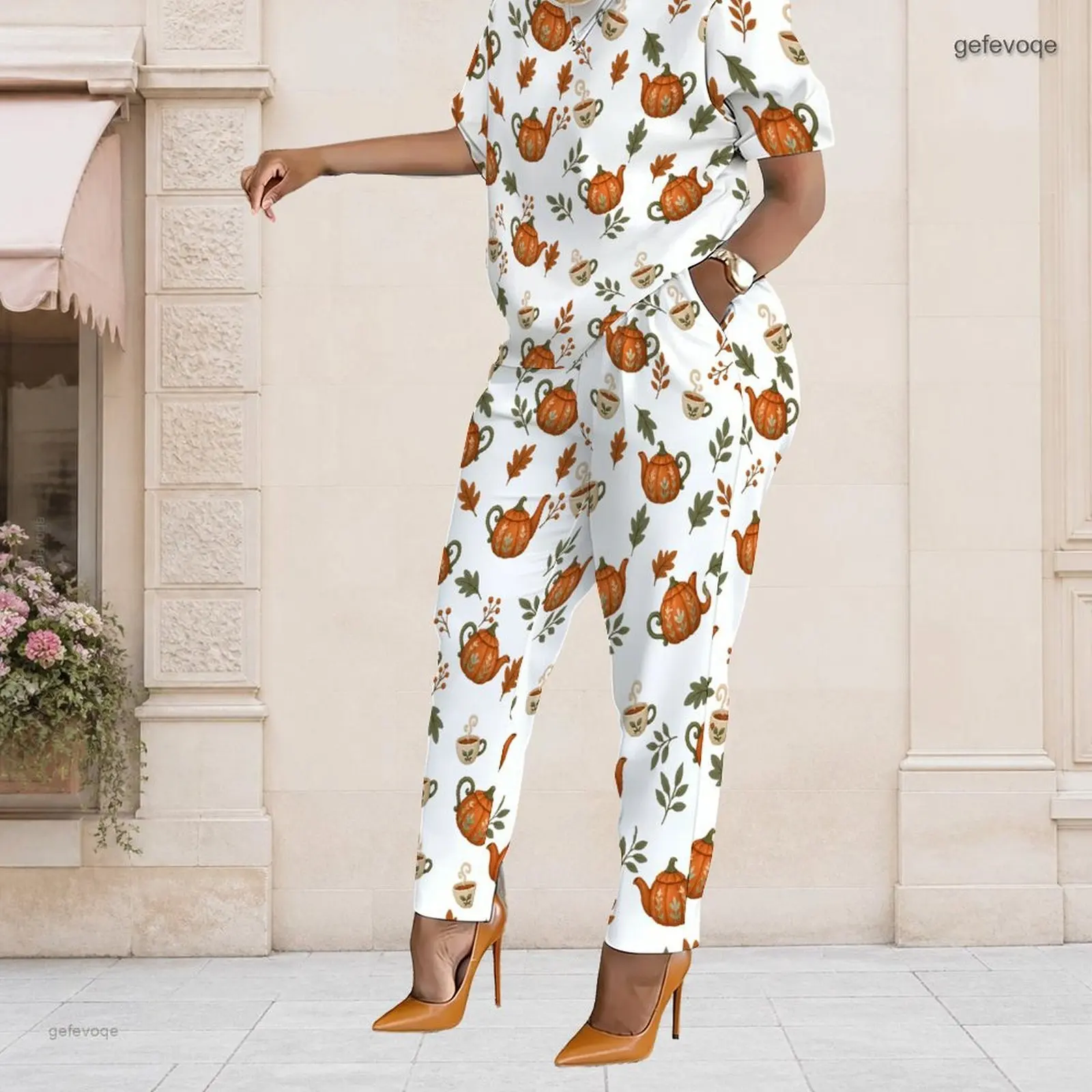 Summer Graphic Print Plus Size Sets Women O Neck Casual Plus Size Clothes Womens Clothing For Daily Leisure