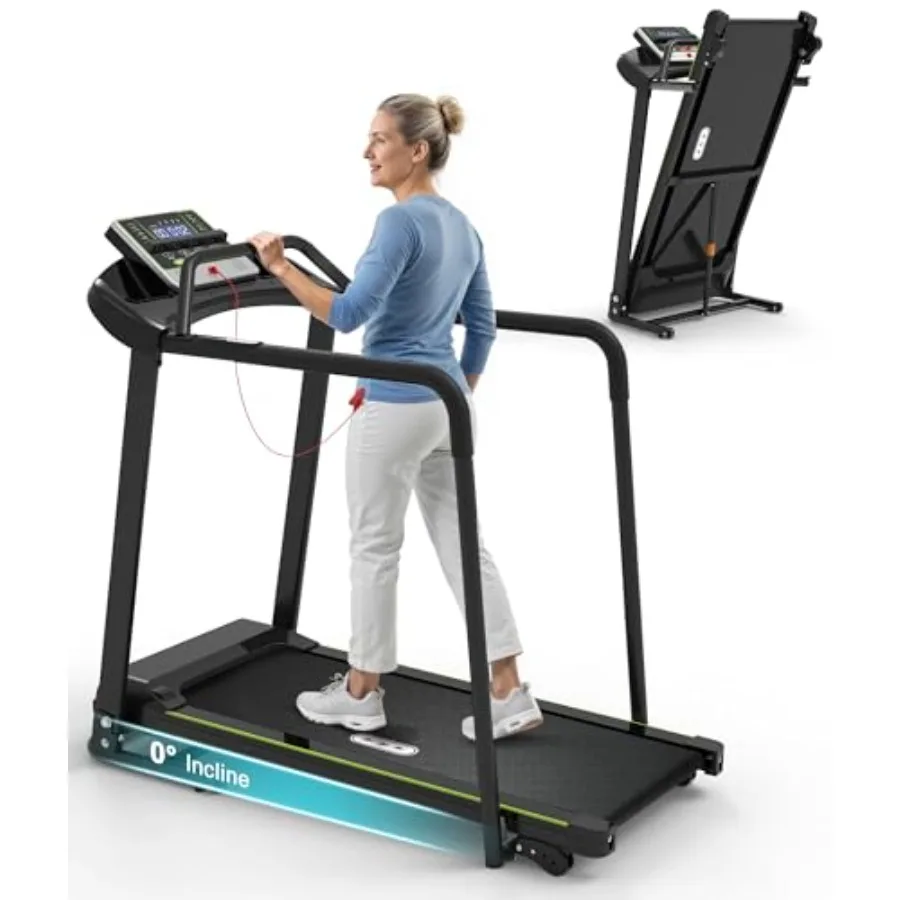 

Складная беговая дорожка для пожилых людей для медленной ходьбы (0,3 мили/ч) с передними длинными поручнями, автоматической смазкой и 3-уровневым изменением угла наклона